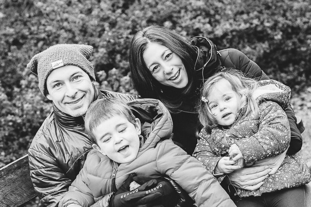 Family of four having fun in Isabella Plantation Richmond