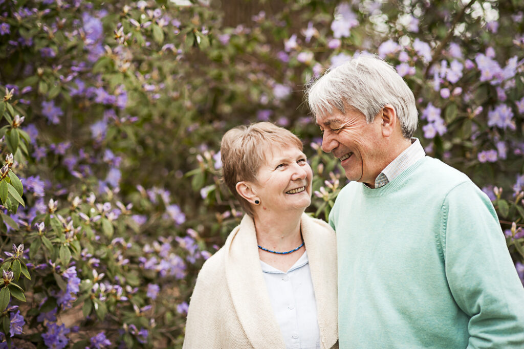 Gorgeous couple in spring flowers